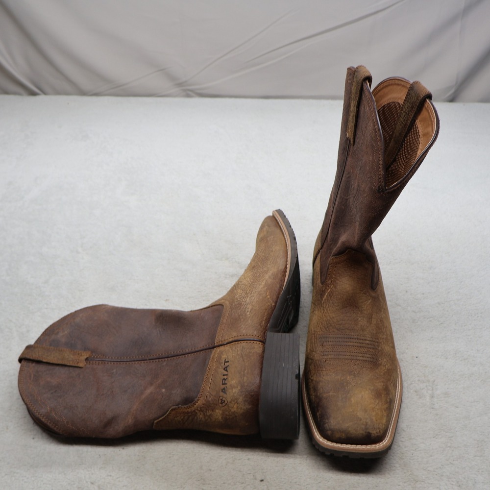 Ariat Men 14D Western Boots Brown Hybrid Grit Leather Square Toe Cowboy 10042430